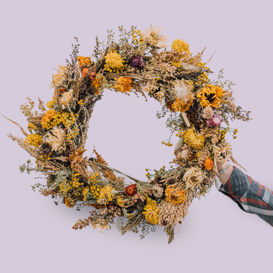 Large Fall Wreath - Orange & Yellow Dried Flowers